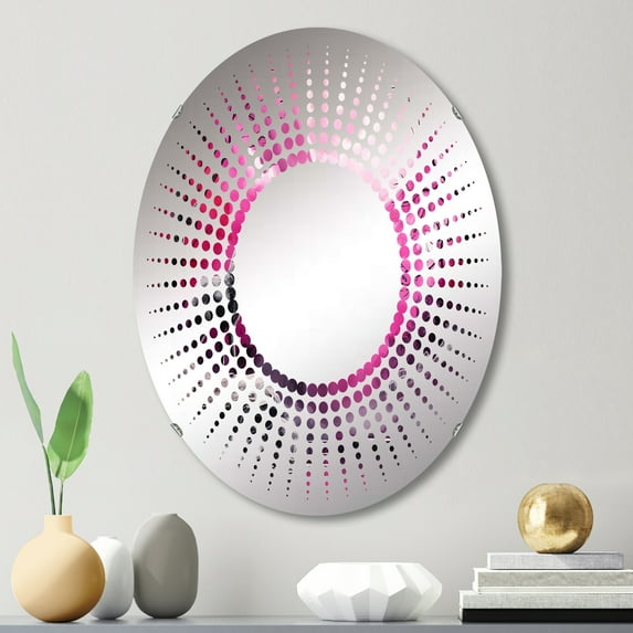 Designart "Marveling at the Wolf in Moonlight" Animals Wolf Starburst Round Wall Mirror - Animals Oval Printed Decorative Mirror - Multiple Color Options