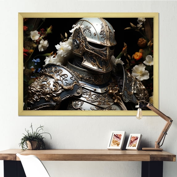 Designart "Marvelous Modern Moai in Asian Art" Americana Framed Wall Art Decor - Global Gold Military Hallway Framed Wall Art Decor
