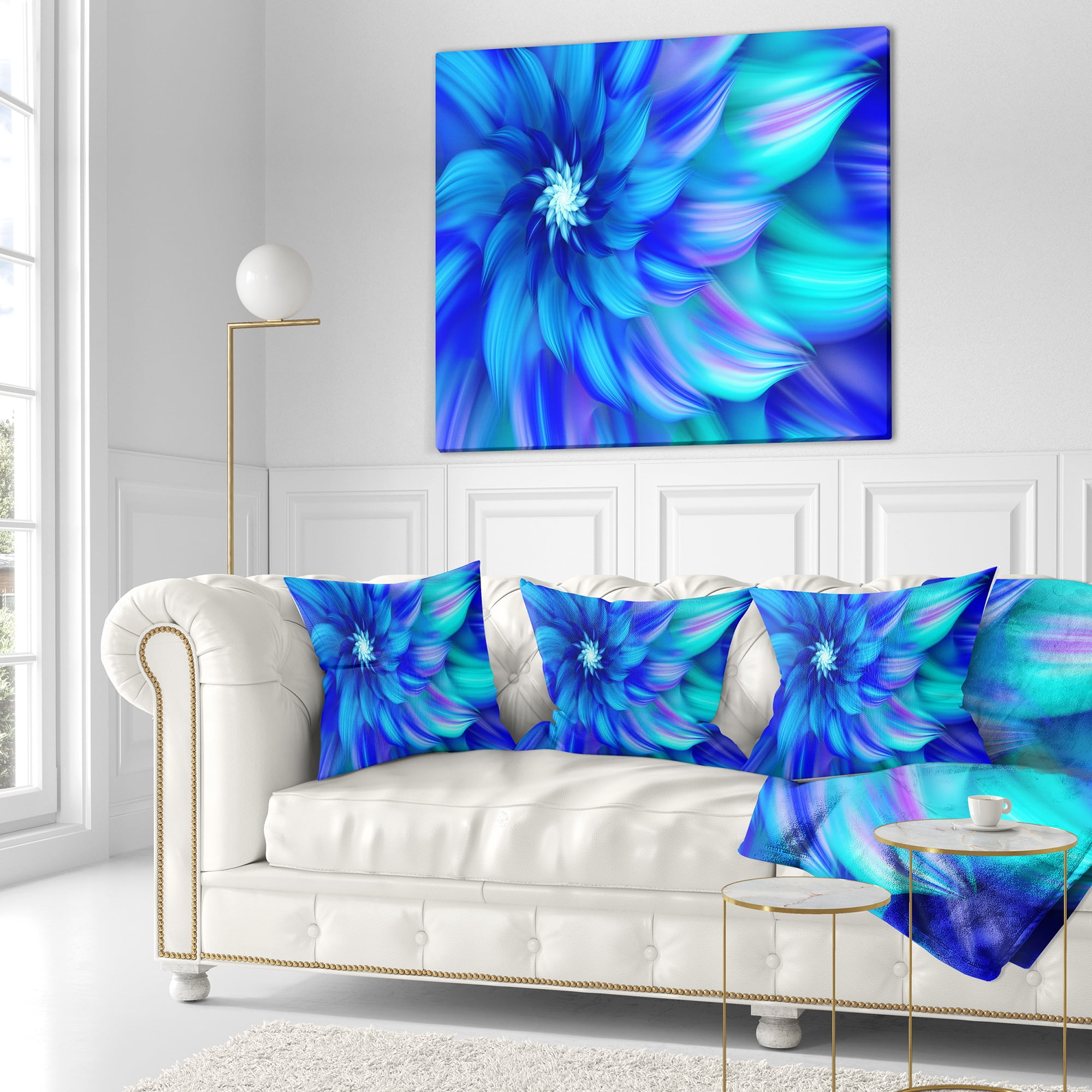 Designart Massive Blue Fractal Flower - Floral Throw Pillow - 18x18