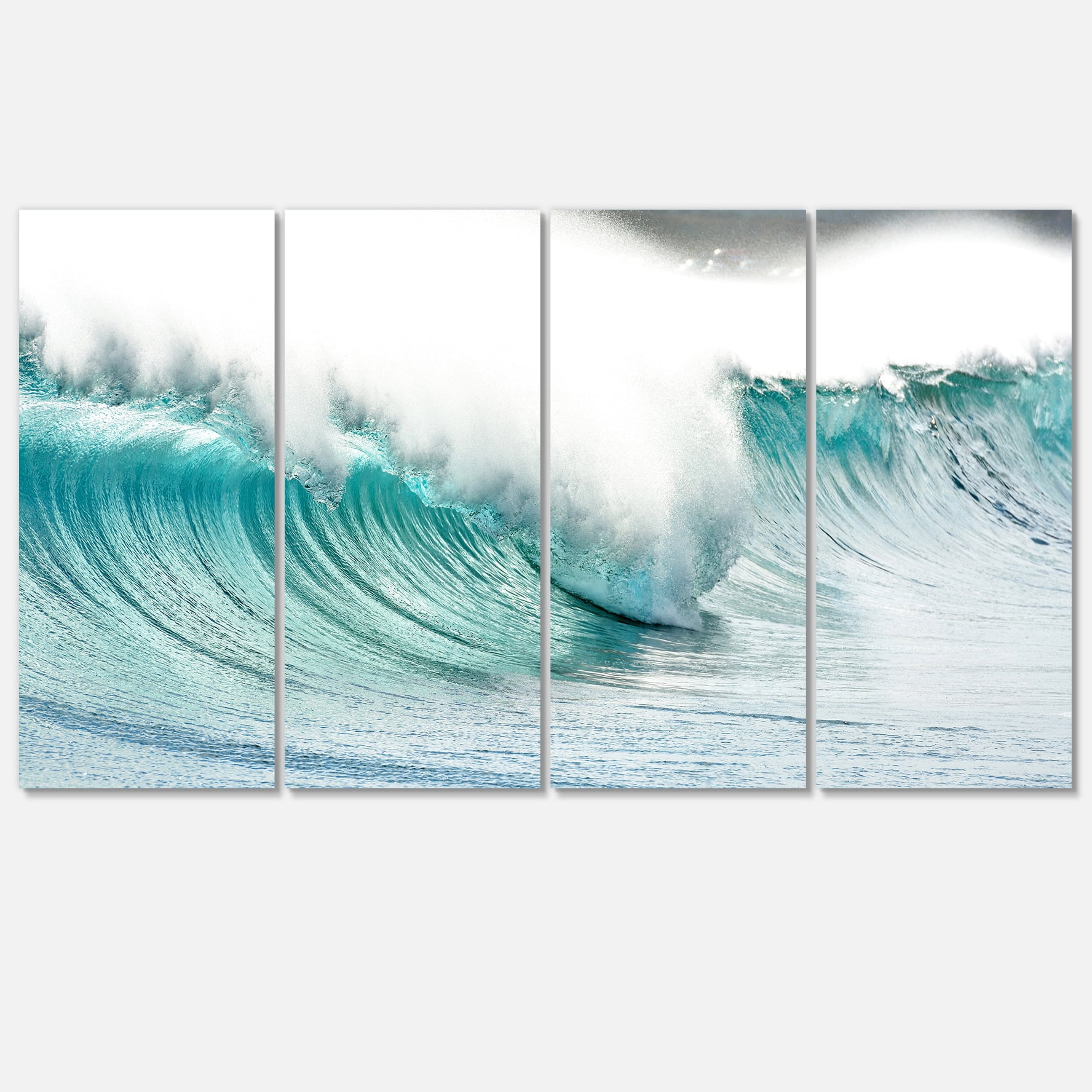 Designart 'Massive Blue Waves Breaking Beach ' Seashore Canvas Art Print