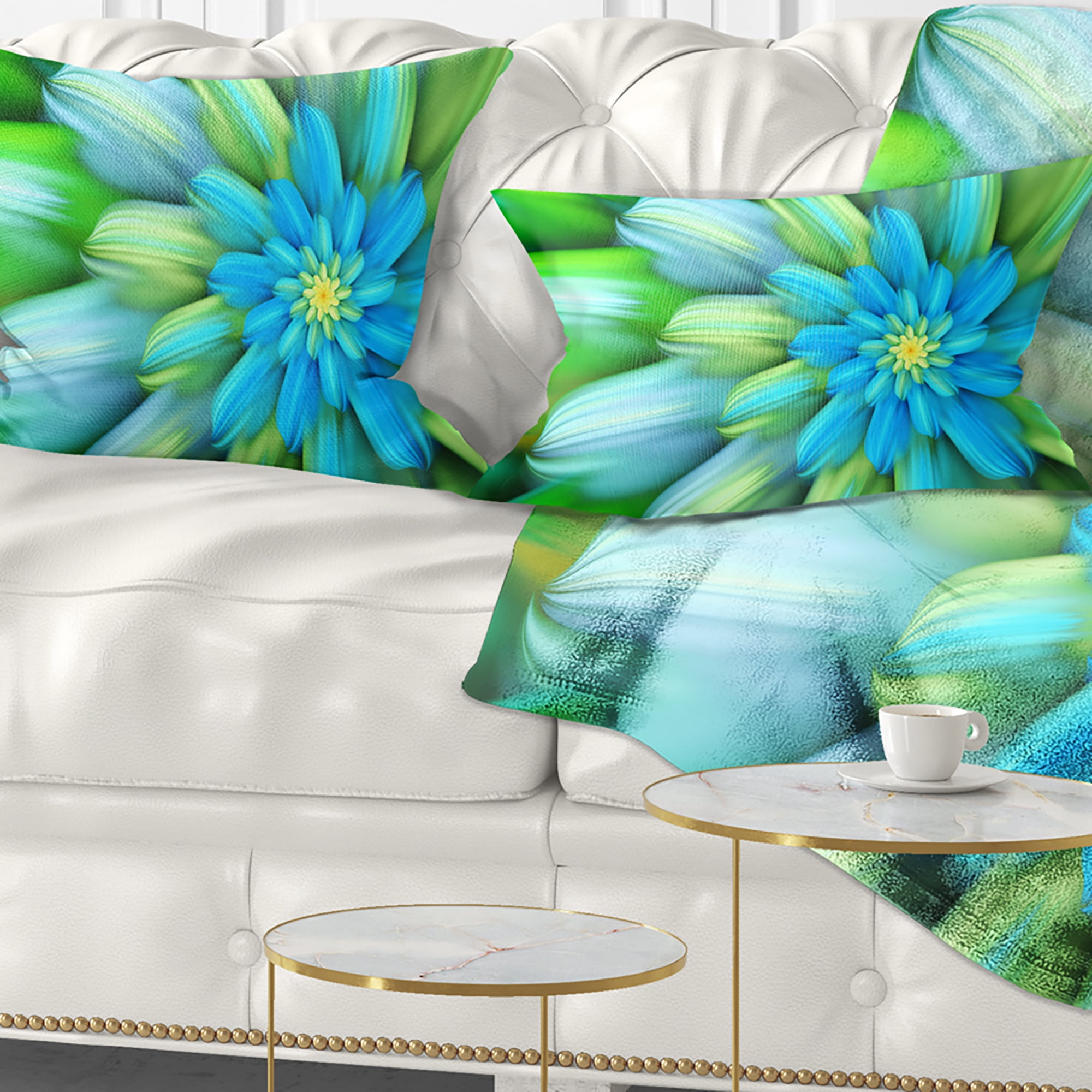 Designart Massive Green Fractal Flower - Floral Throw Pillow - 12x20