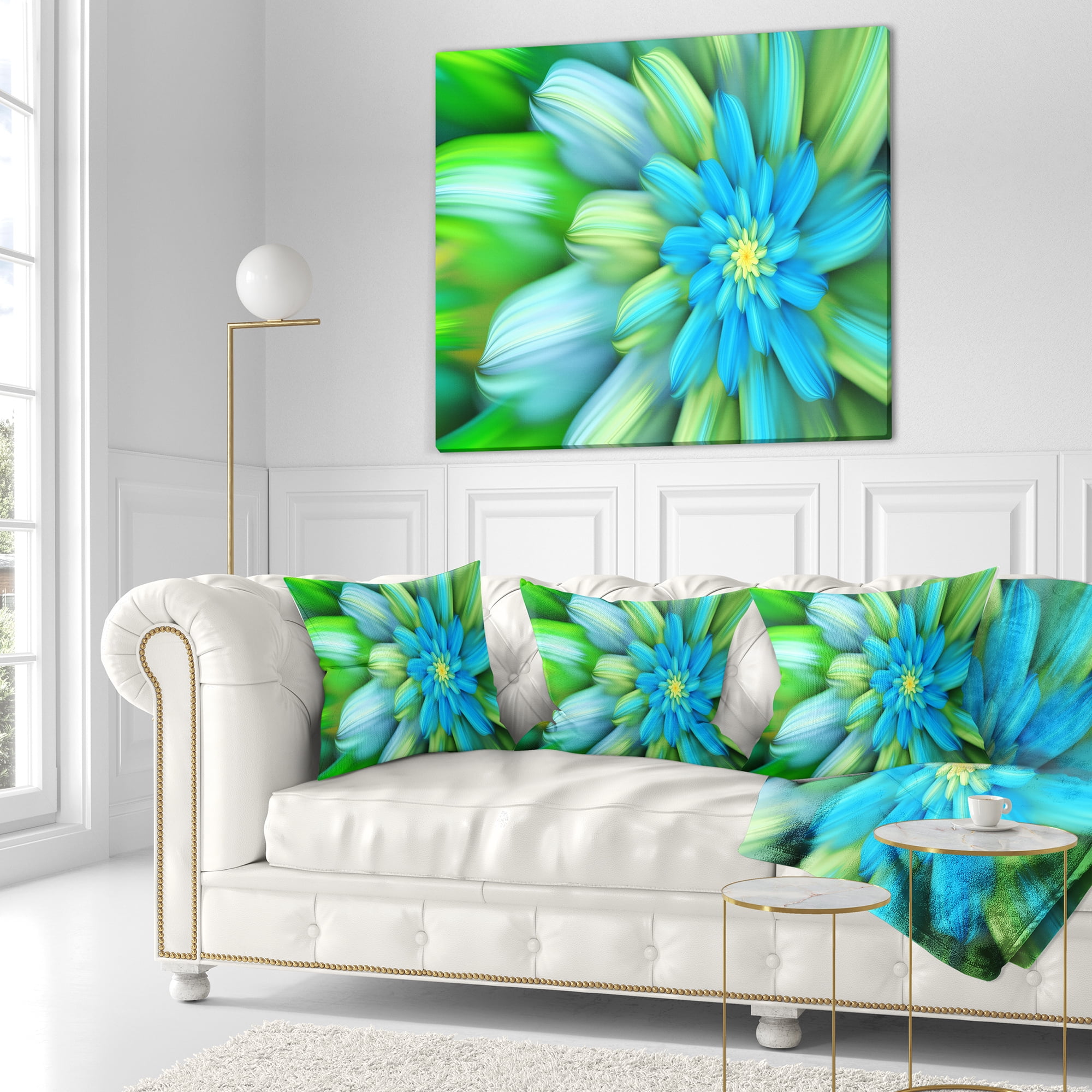 Designart Massive Green Fractal Flower - Floral Throw Pillow - 18x18