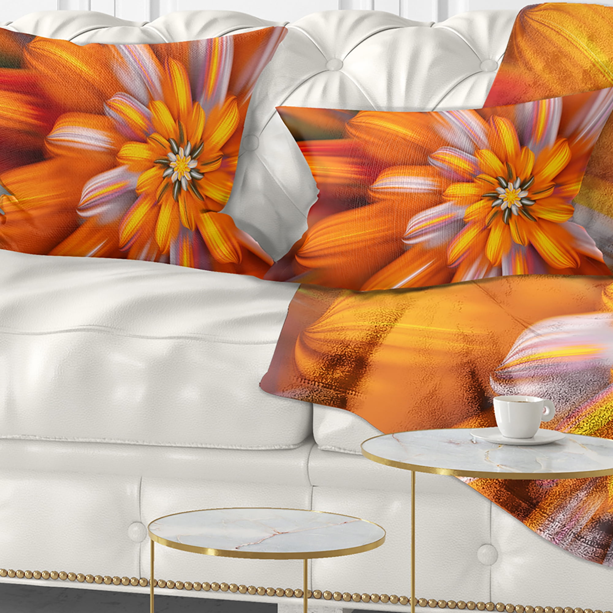 Designart Massive Orange Fractal Flower - Floral Throw Pillow - 12x20