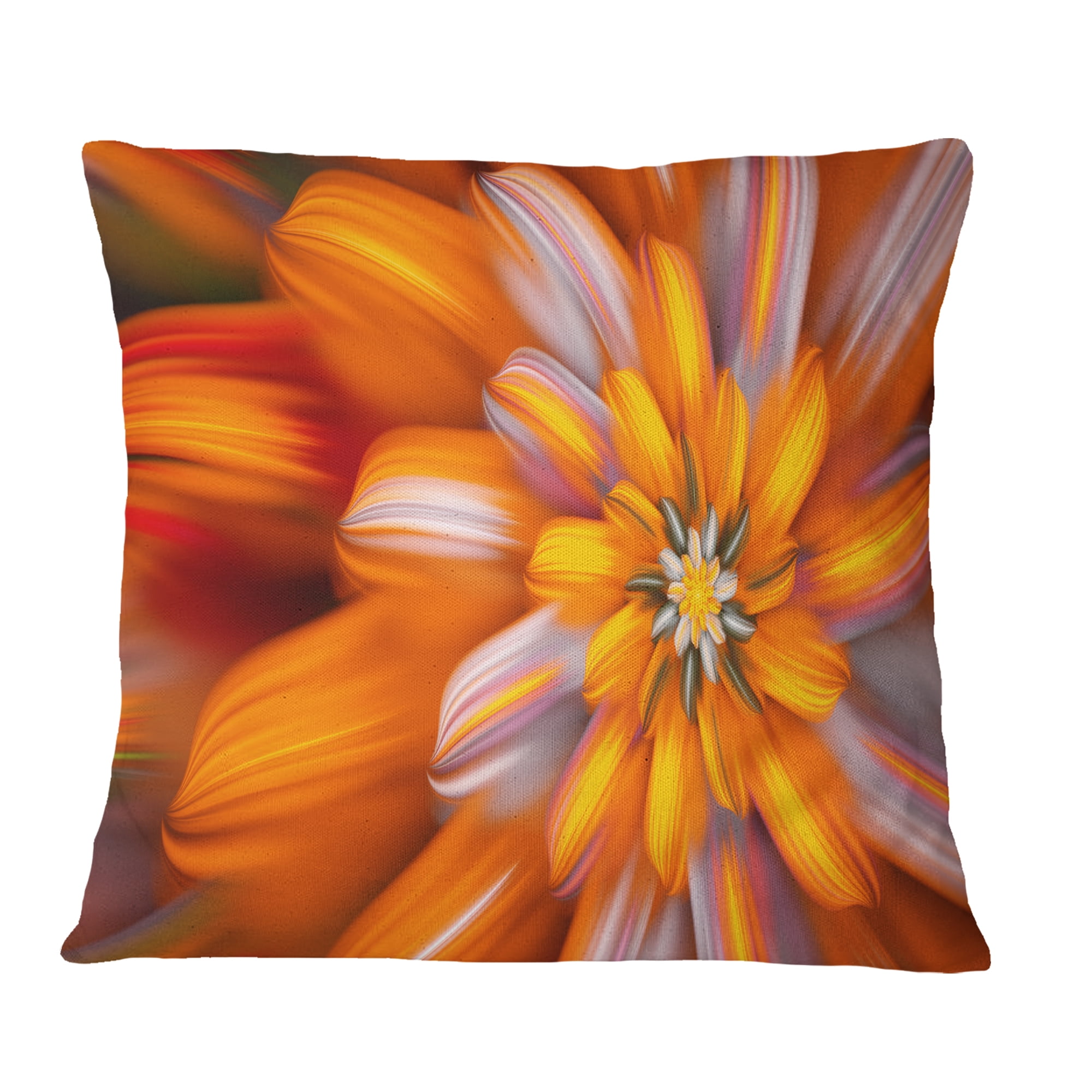 Designart Massive Orange Fractal Flower - Floral Throw Pillow - 16x16