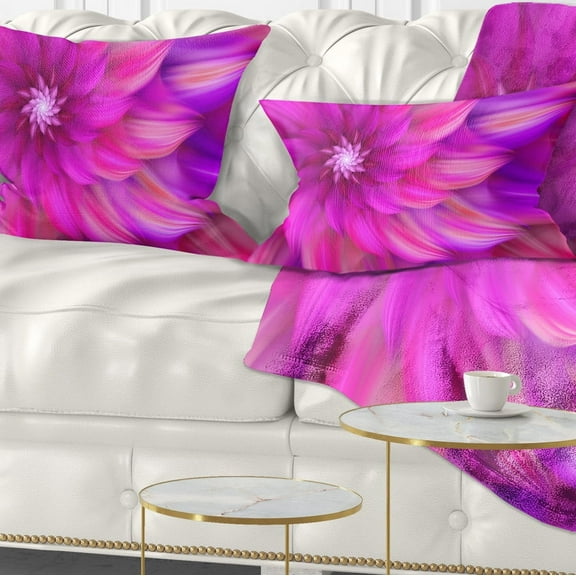 Designart Massive Pink Fractal Flower - Floral Throw Pillow - 12x20