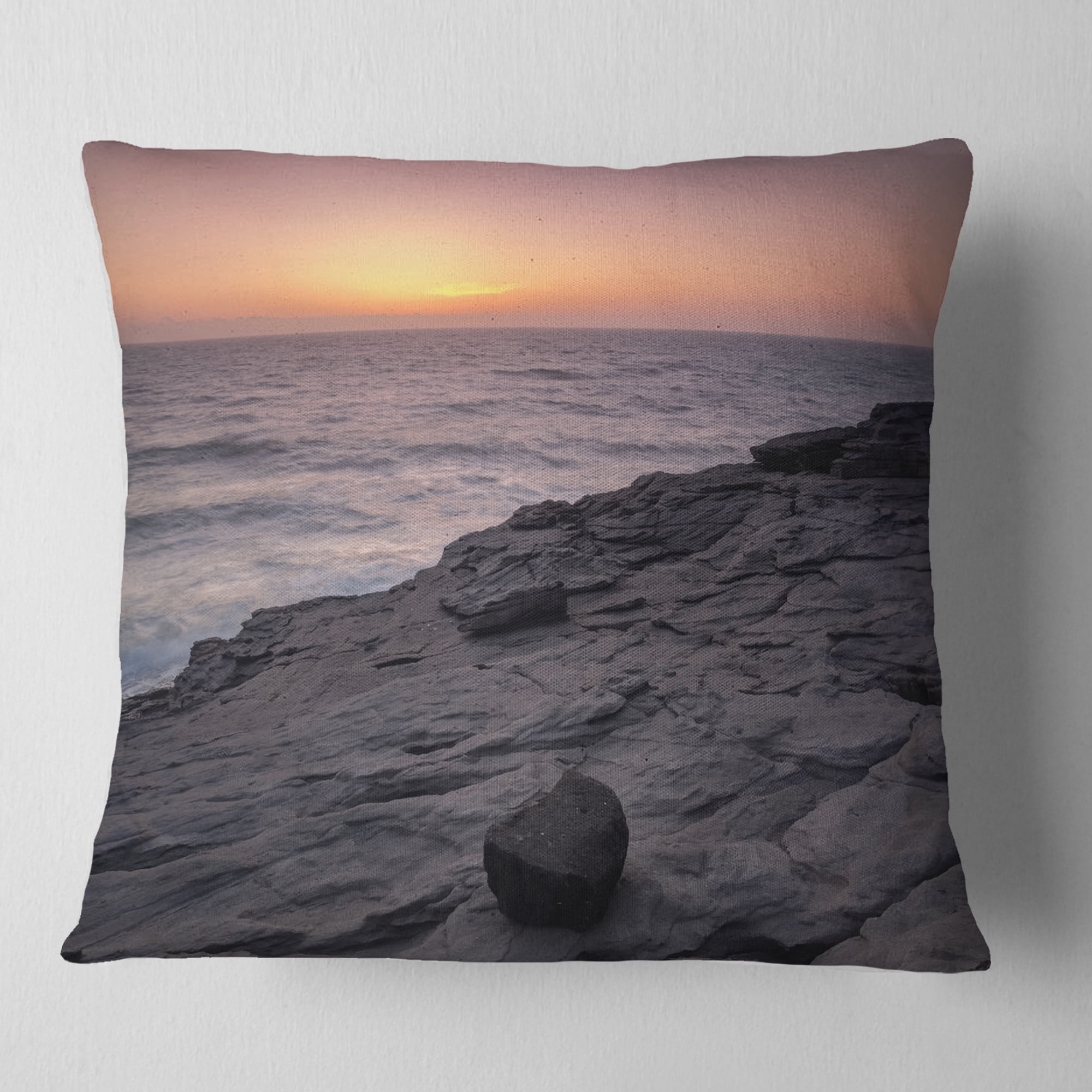 Designart Massive Rock on Beach Magoito Sintra - Seashore Throw Pillow - 18x18