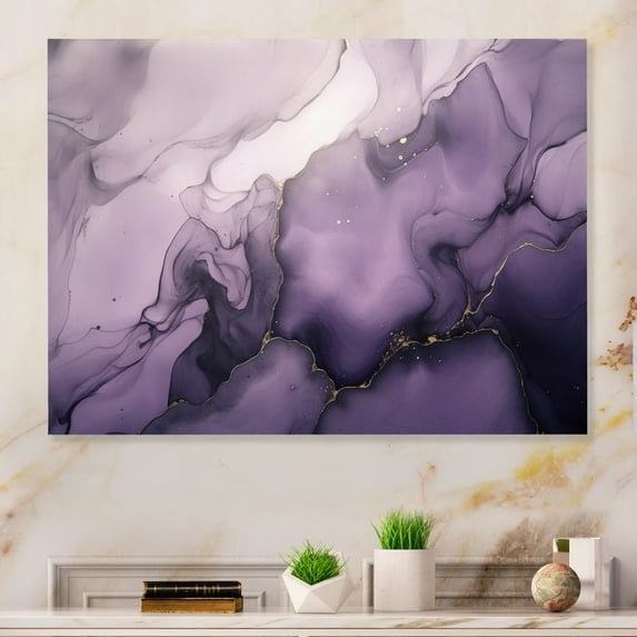 Designart "Mauve and Silvery Ink Waves XI" Fractals Metal Art Print