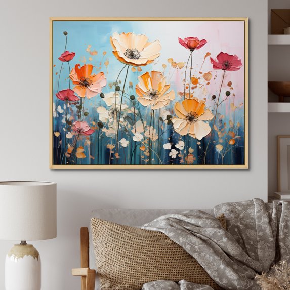 Designart "Meadow Bliss composition III" Modern Floater Framed Wall Decor
