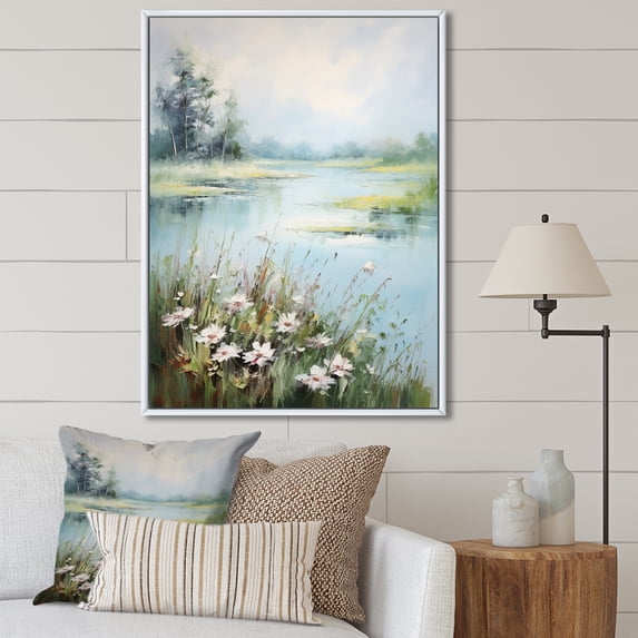 Designart "Meadow Calm Waters III" Floral Floater Framed Canvas Wall Art
