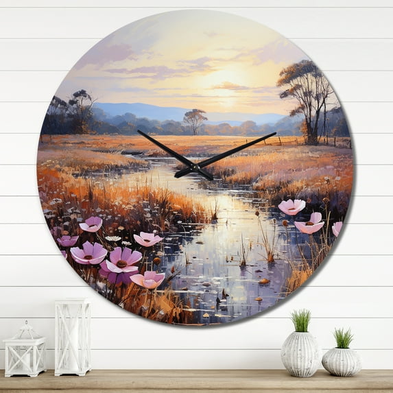 Designart "Meadow Contemplative Landscape Painting I" Landscapes Oversized Wall Clock