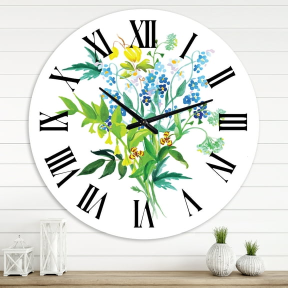Designart 'Meadow Flowers Garland' Farmhouse Wall Clock