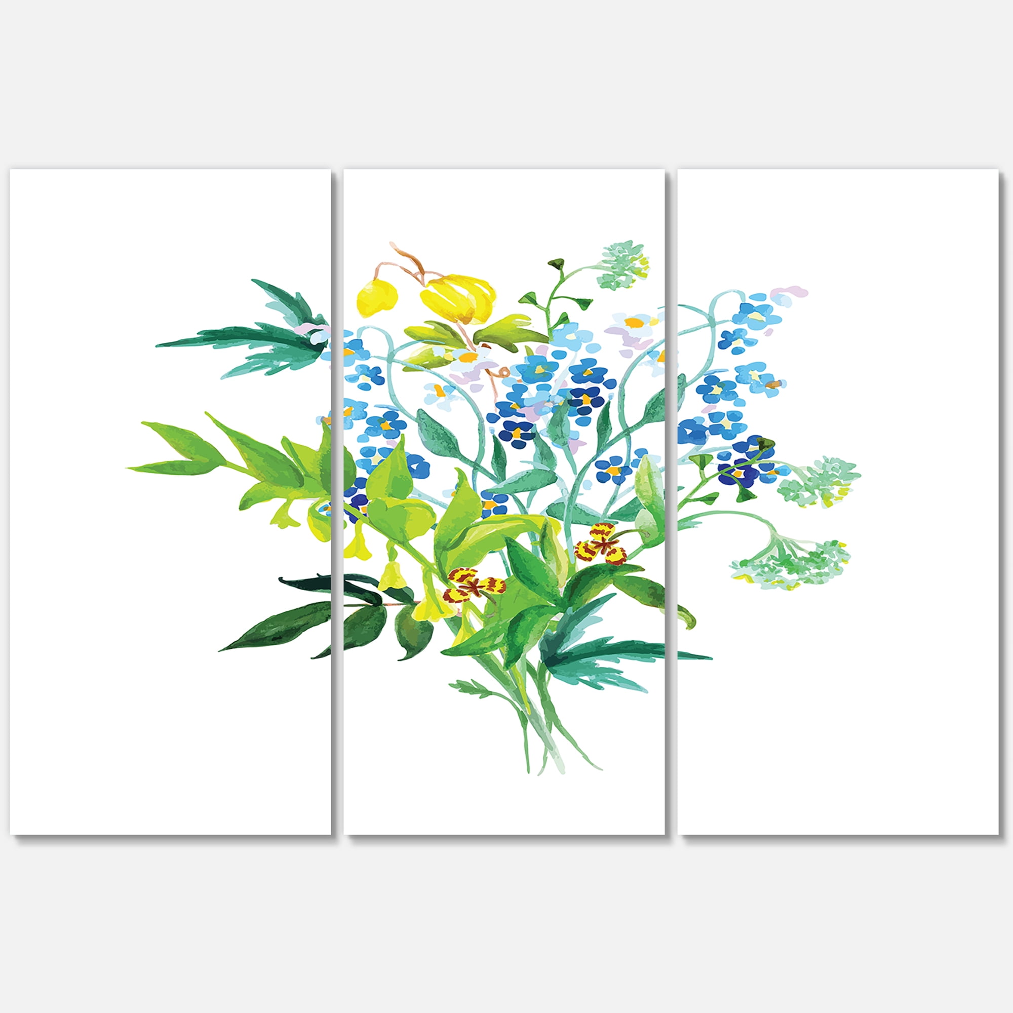 Designart ' Meadow Flowers Garland On White ' Farmhouse Canvas Wall Art Print