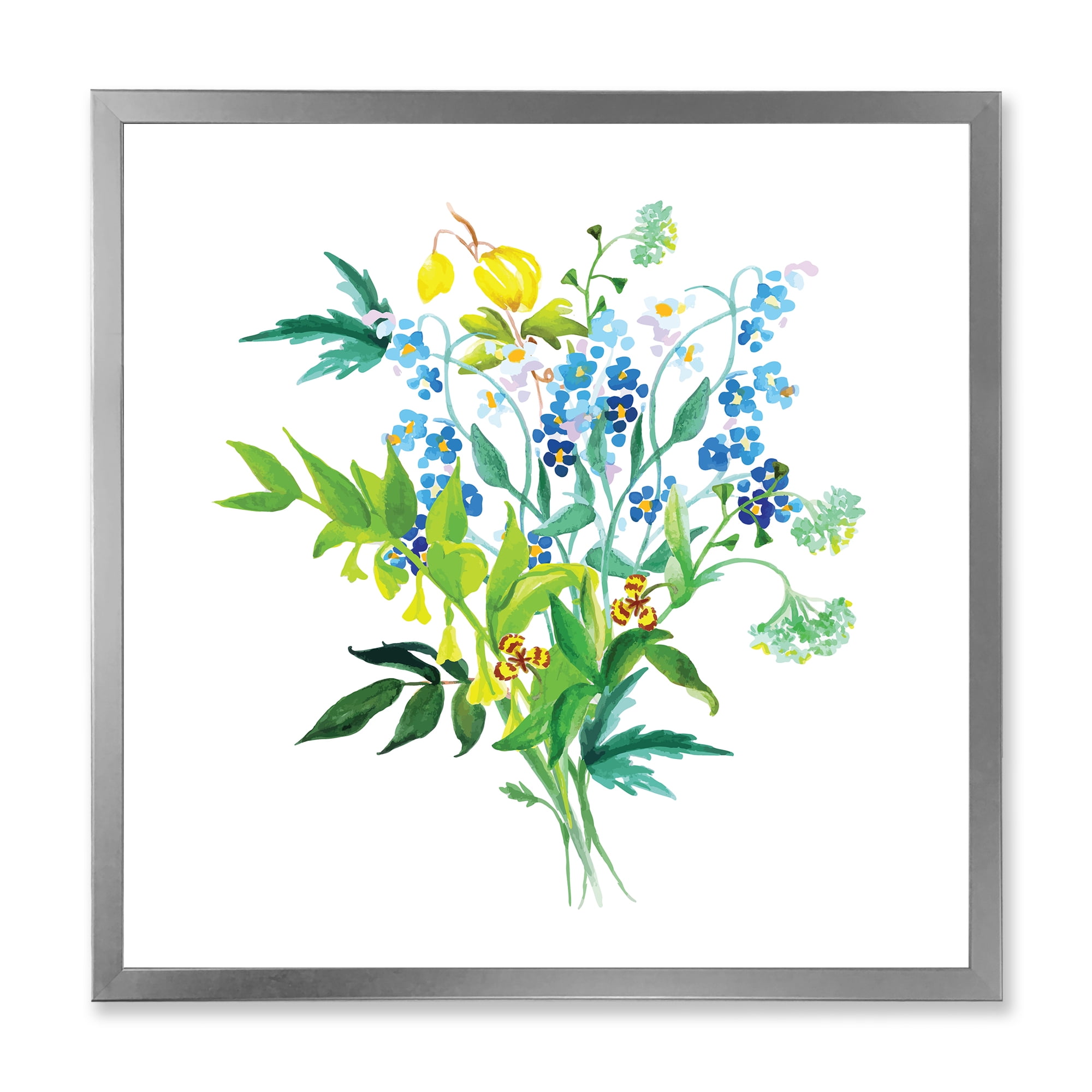 Designart 'Meadow Flowers Garland On White' Farmhouse Framed Art Print