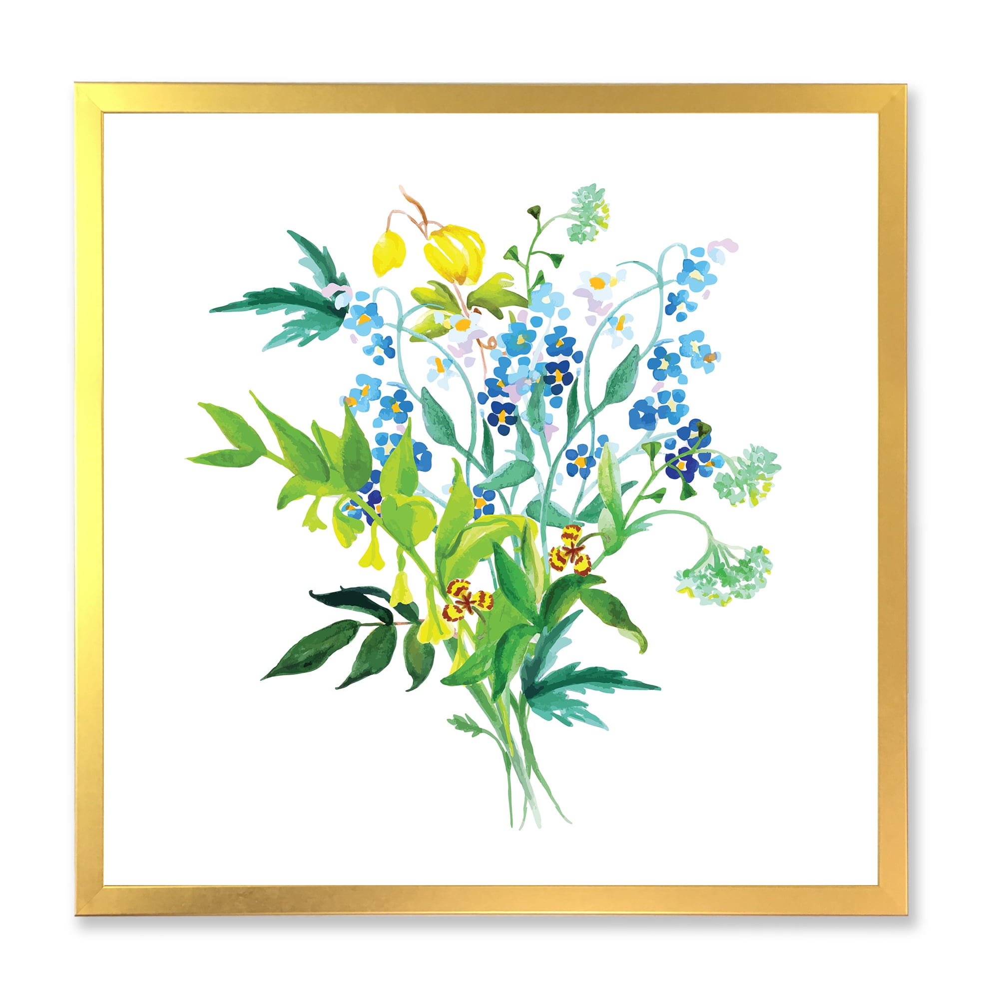 Designart 'Meadow Flowers Garland On White' Farmhouse Framed Art Print
