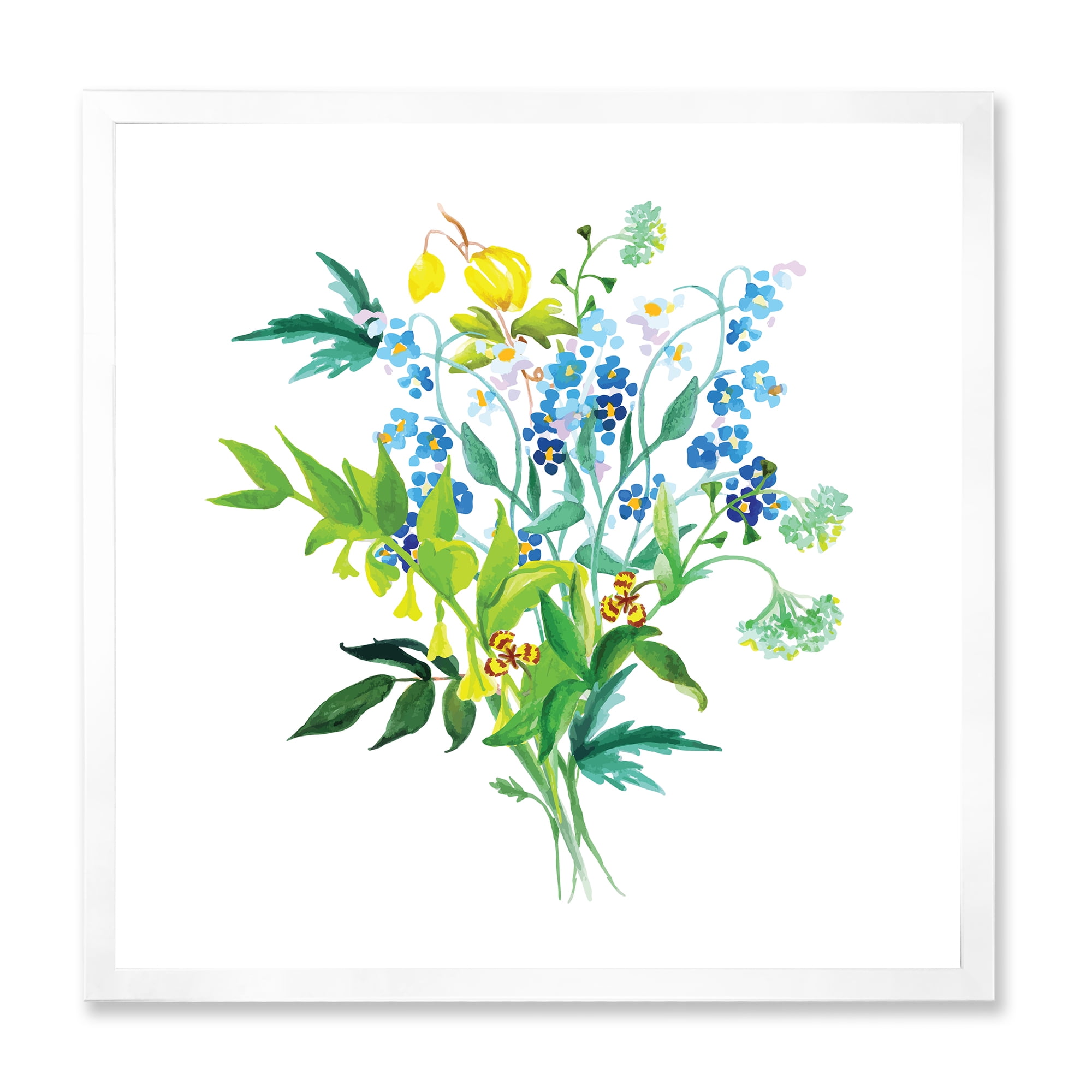 Designart 'Meadow Flowers Garland On White' Farmhouse Framed Art Print