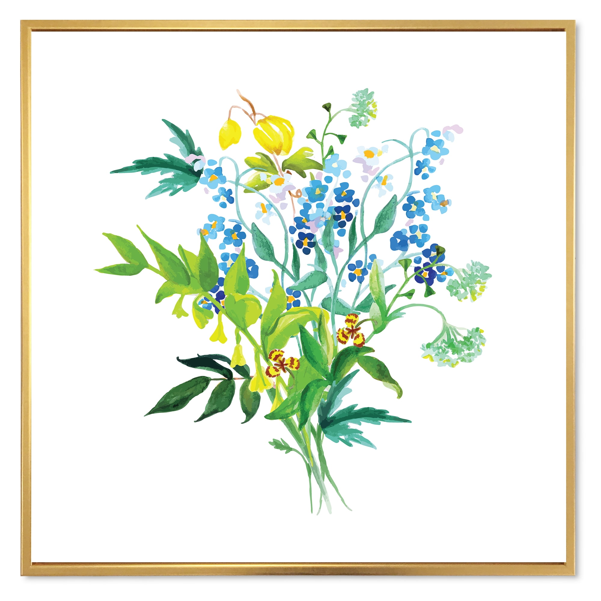 Designart 'Meadow Flowers Garland On White' Farmhouse Framed Canvas Wall Art Print