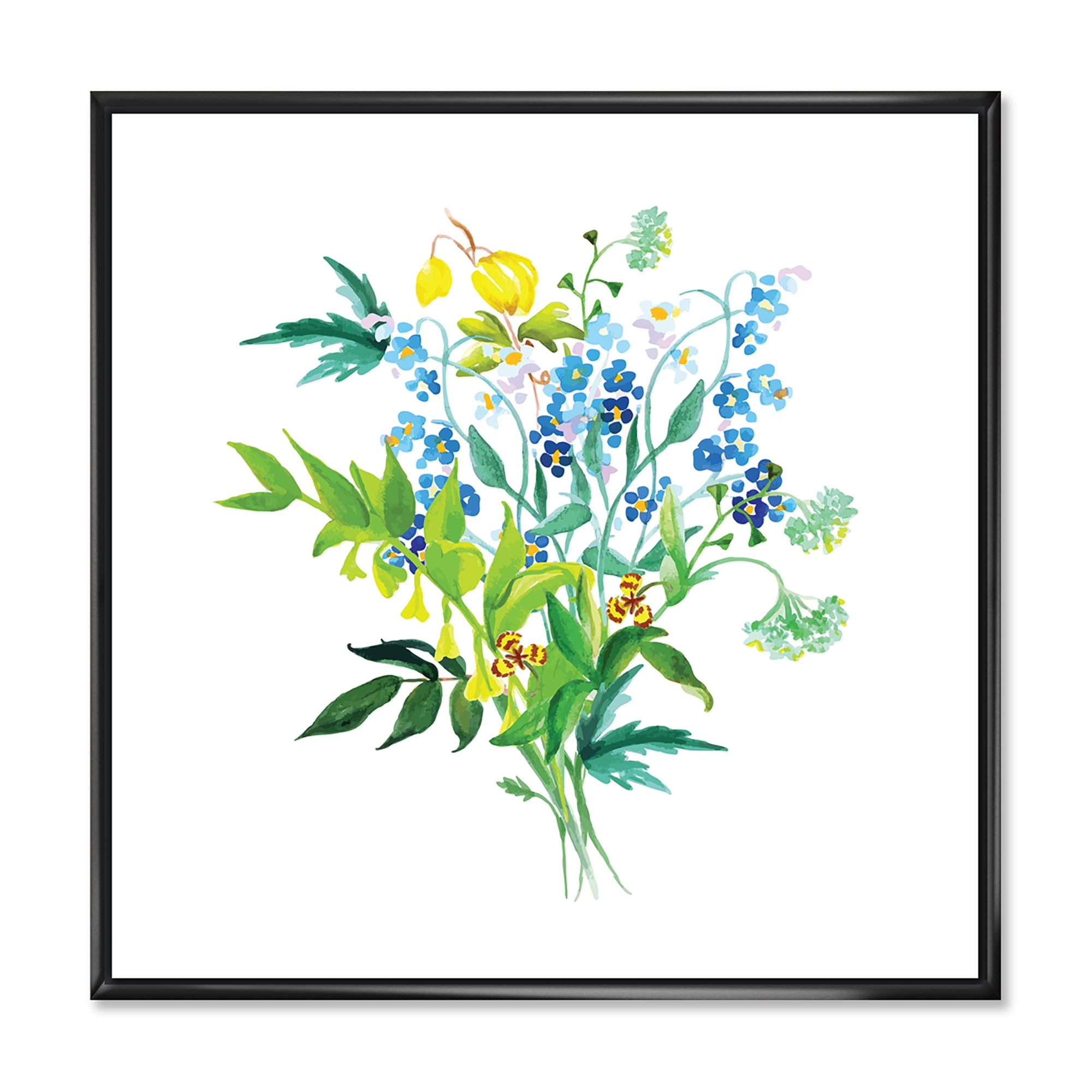 Designart 'Meadow Flowers Garland On White' Farmhouse Framed Canvas Wall Art Print