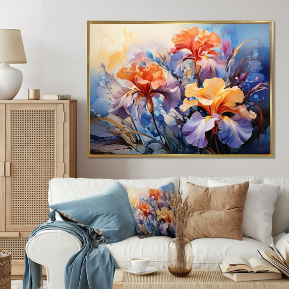 Designart "Meadow Iris III" Floral Floater Framed Wall Art Print
