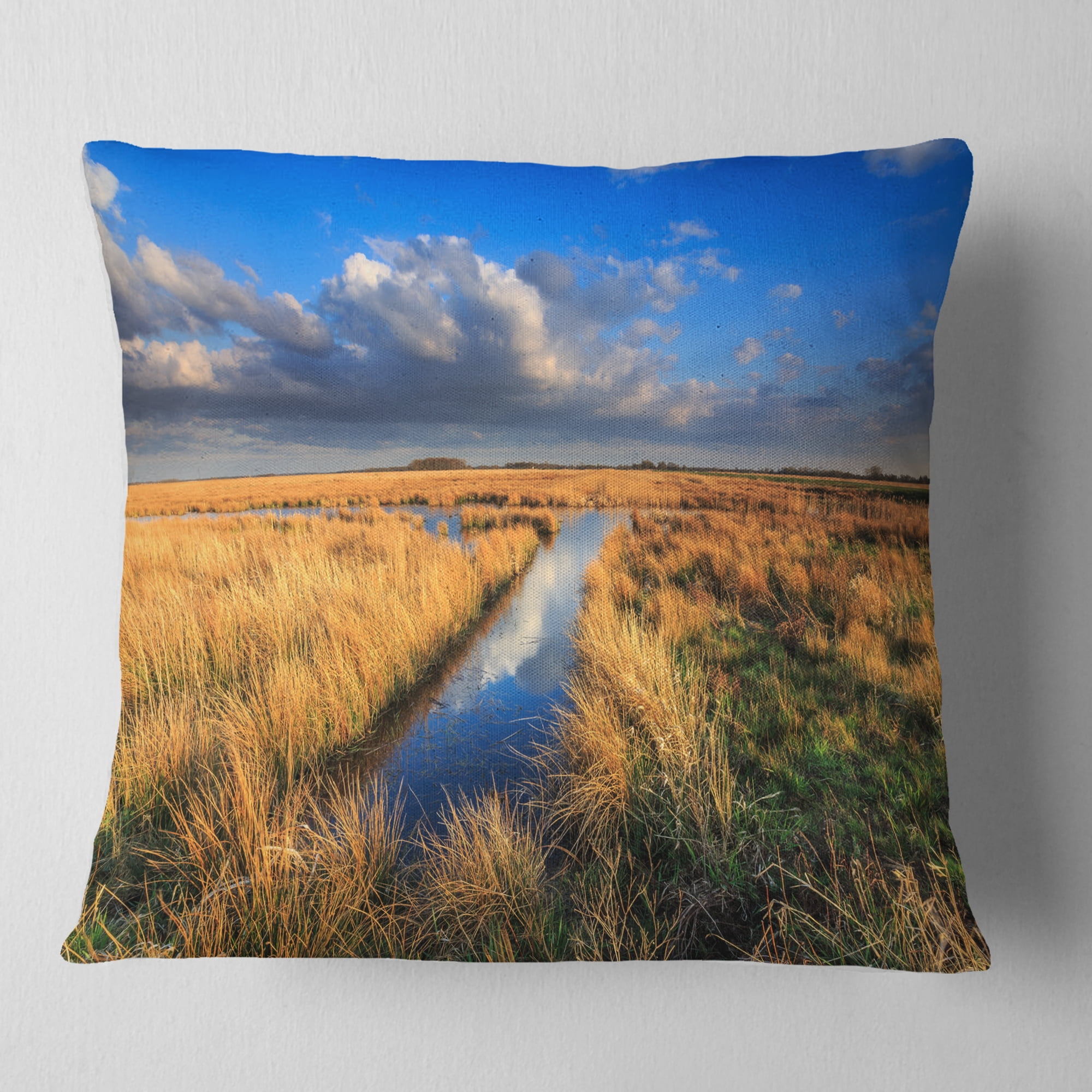 Designart Meadow Land with Beautiful Skyscrapers - Landscape Printed Throw Pillow - 16x16