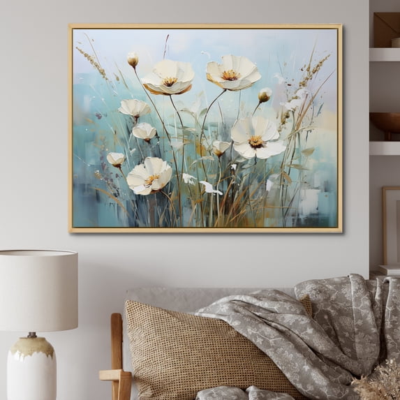 Designart "Meadow Of Spring I" Floral Floater Framed Wall Art Living Room
