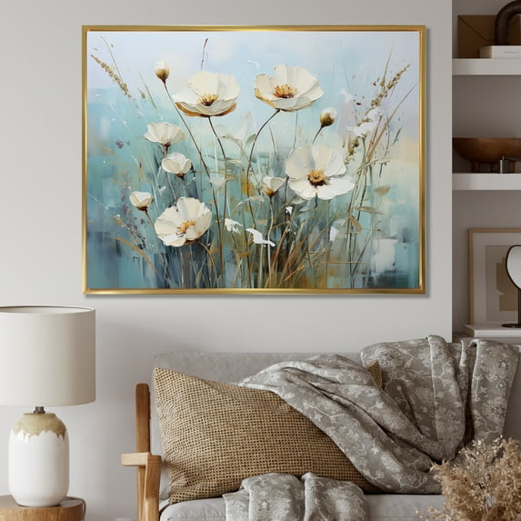Designart "Meadow Of Spring I" Floral Floater Framed Wall Art Living Room
