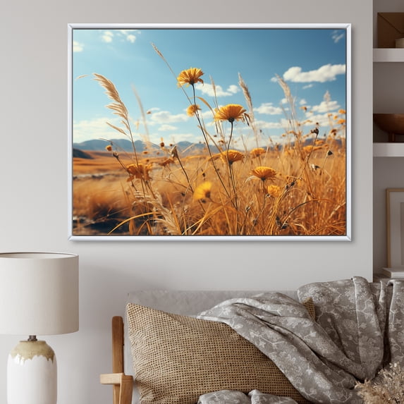 Designart "Meadow Of Summer Flowers At Sunset" Prairies Floater Framed Wall Art Prints