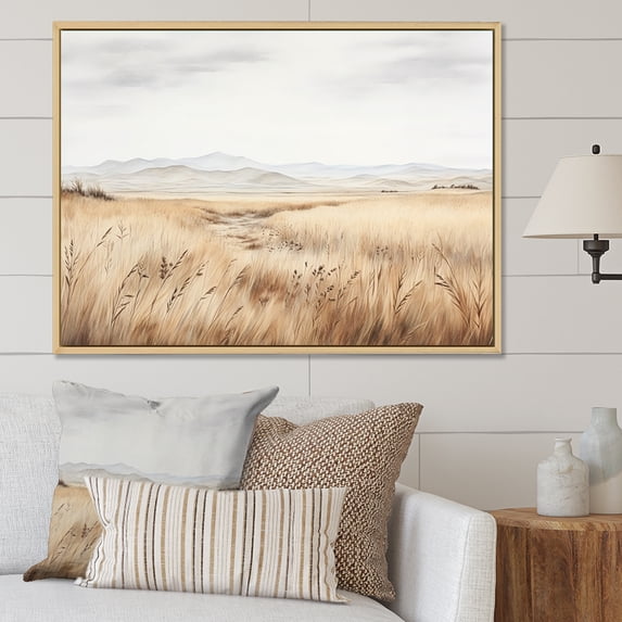 Designart "Meadow Peacefulness In The Prairie I" Prairies Floater Framed Wall Decor