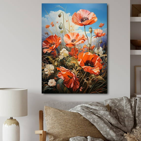 Designart "Meadow Poppy landscape" Floral & Botanical Canvas Wall Art