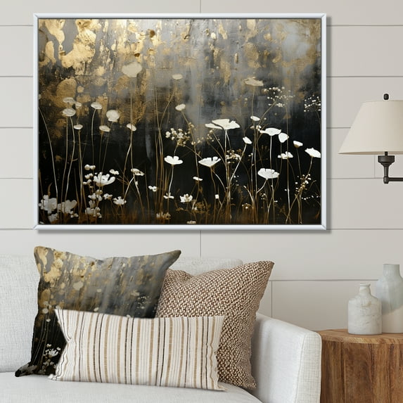 Designart "Meadow'S Gilded Garden III" Flower Floater Framed Wall Decor