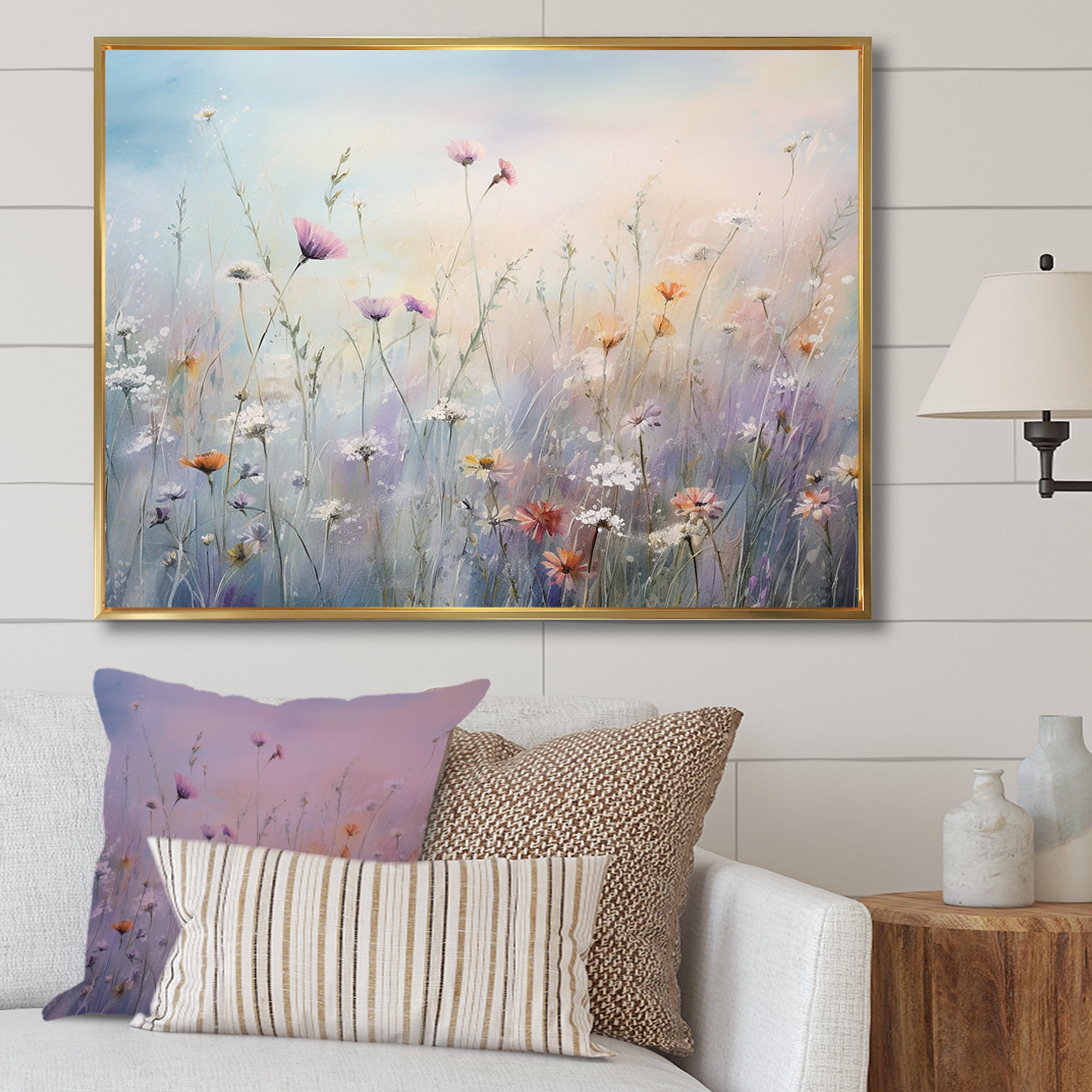 Gold Framed Canvas Art with Wildflowers Print, 20" x 12"
