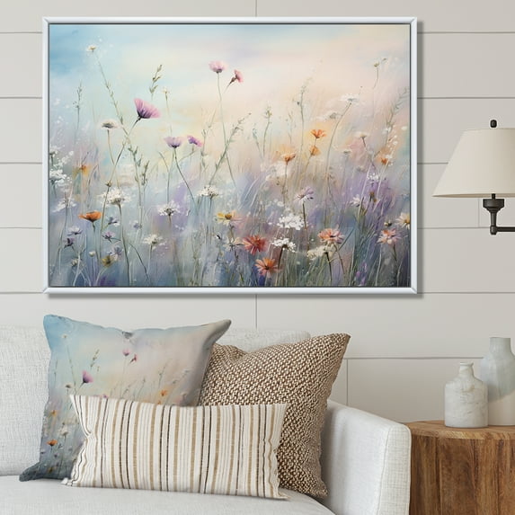 Designart "Meadow Stroll Among Wildflowers I" Wildflowers Floater Framed Canvas Wall Art