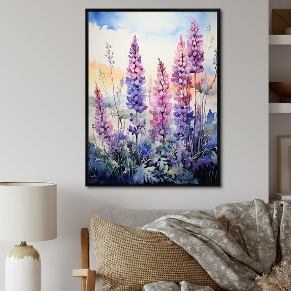 Designart "Meadow Wild Lupine Charm" Floral & Botanical Floater Framed Wall Decor