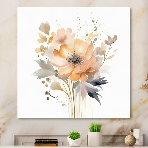 Designart "Meadow Wildflower in Coral and Beige II" Floral Metal Art Living Room