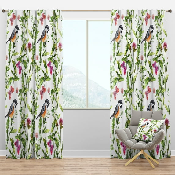 Designart 'Meadow With Birds Butterflies and Herbs' Floral Blackout Curtain Panel