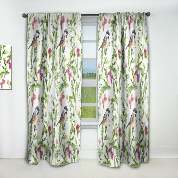 Designart 'Meadow With Birds Butterflies and Herbs' Floral Curtain Panel