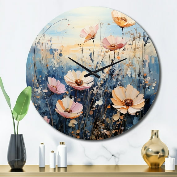 Designart "Meadow delicate Meadowscape Pointillism I" Floral Oversized Wall Clock