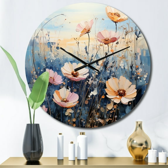 Designart "Meadow delicate Meadowscape Pointillism I" Floral Oversized Wall Clock
