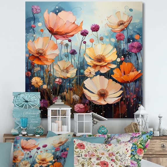 Designart "Meadow expressionistic Blooms Pointillism II" Floral Canvas Wall Art