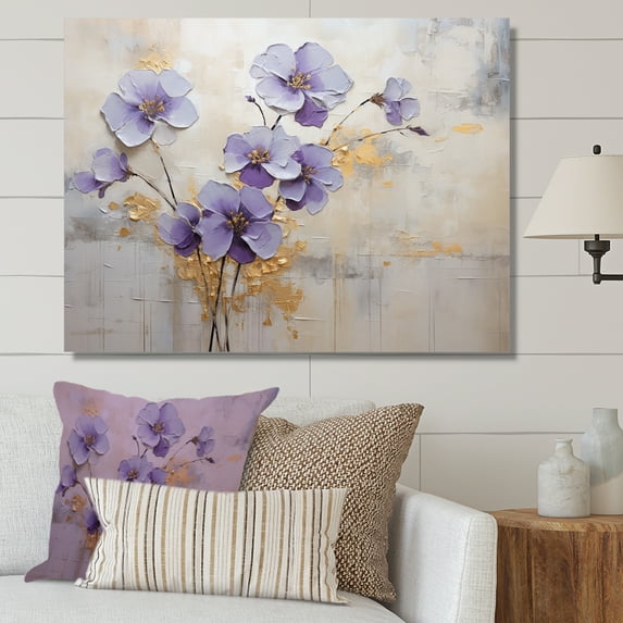 Designart "Meadow of Violets in Purple and Gold I" Violets Wall Art Prints