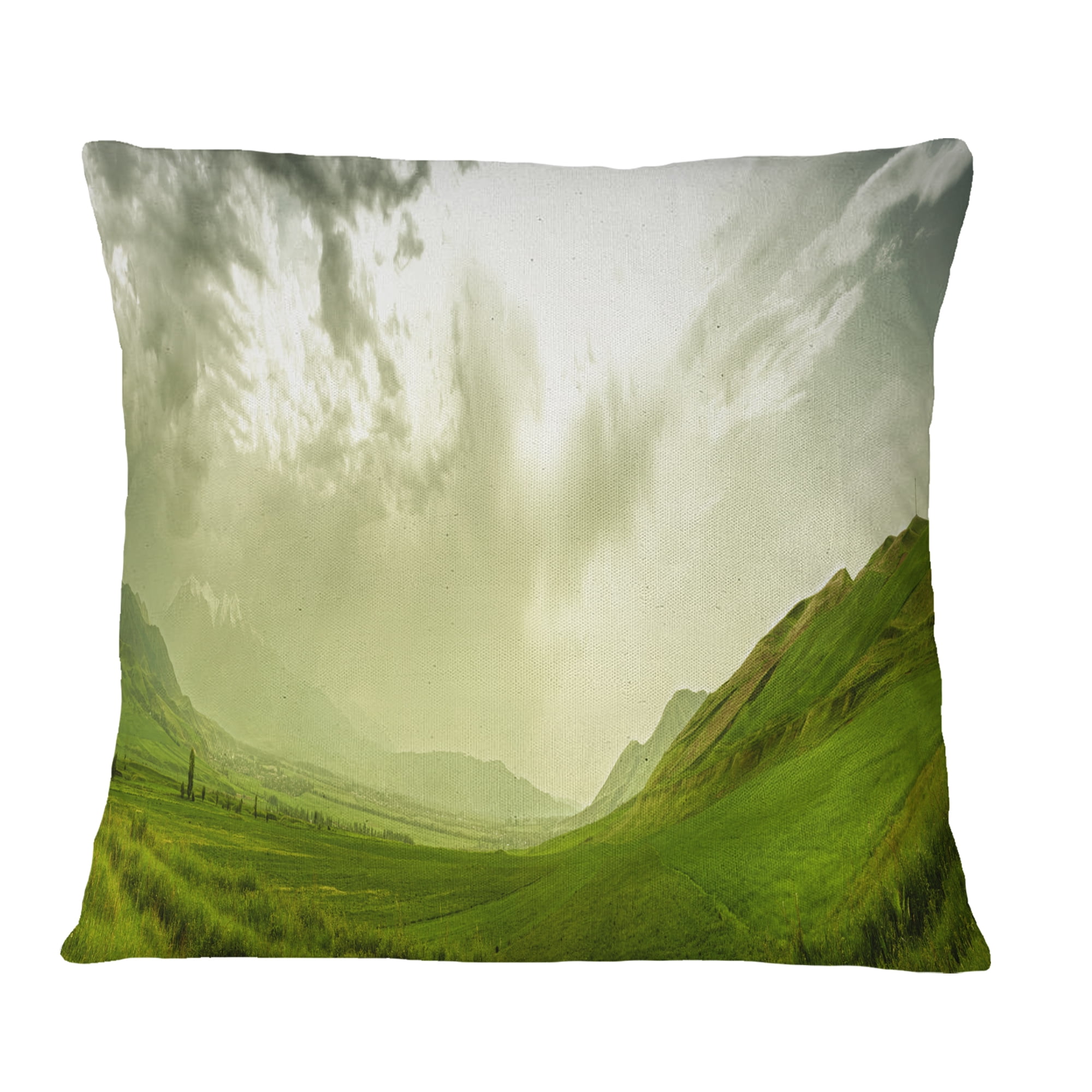 Designart Meadow under Clouds Panorama - Landscape Printed Throw Pillow - 16x16