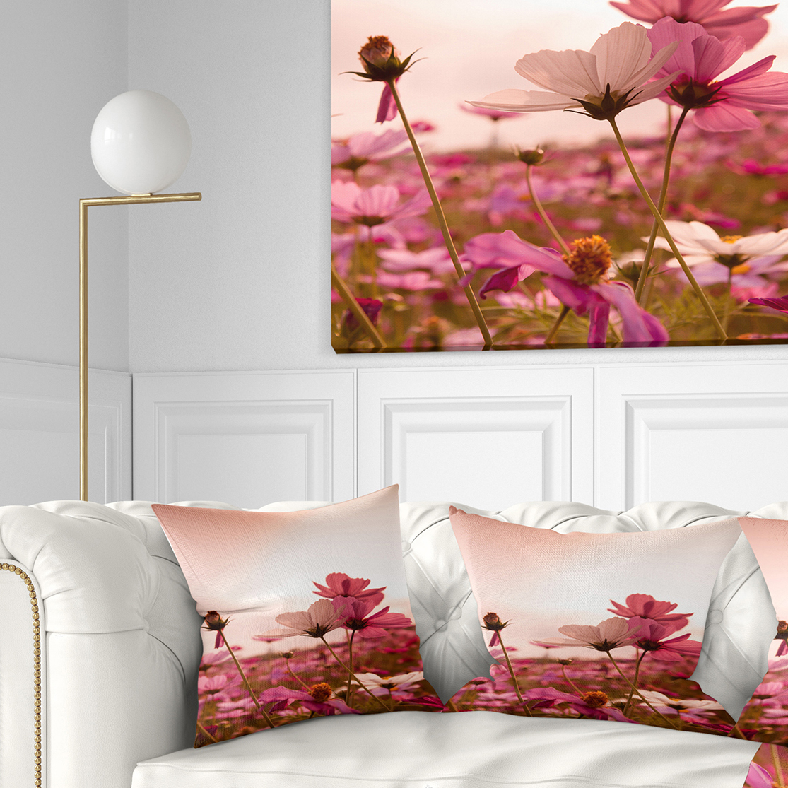 Designart Meadow with Beautiful Cosmos Flowers - Floral Throw Pillow - 16x16