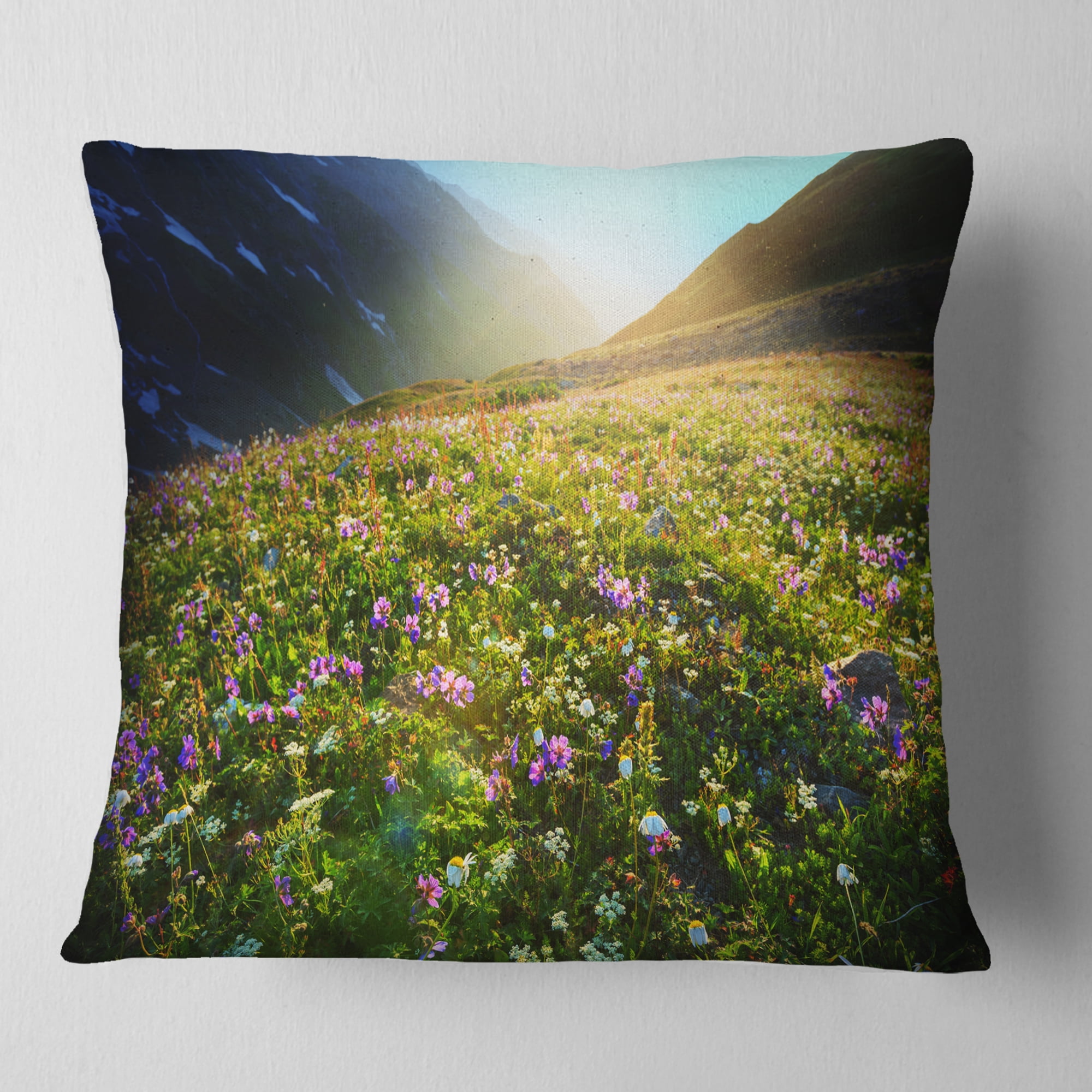 Designart Meadow with Colorful Flowers - Landscape Printed Throw Pillow - 18x18