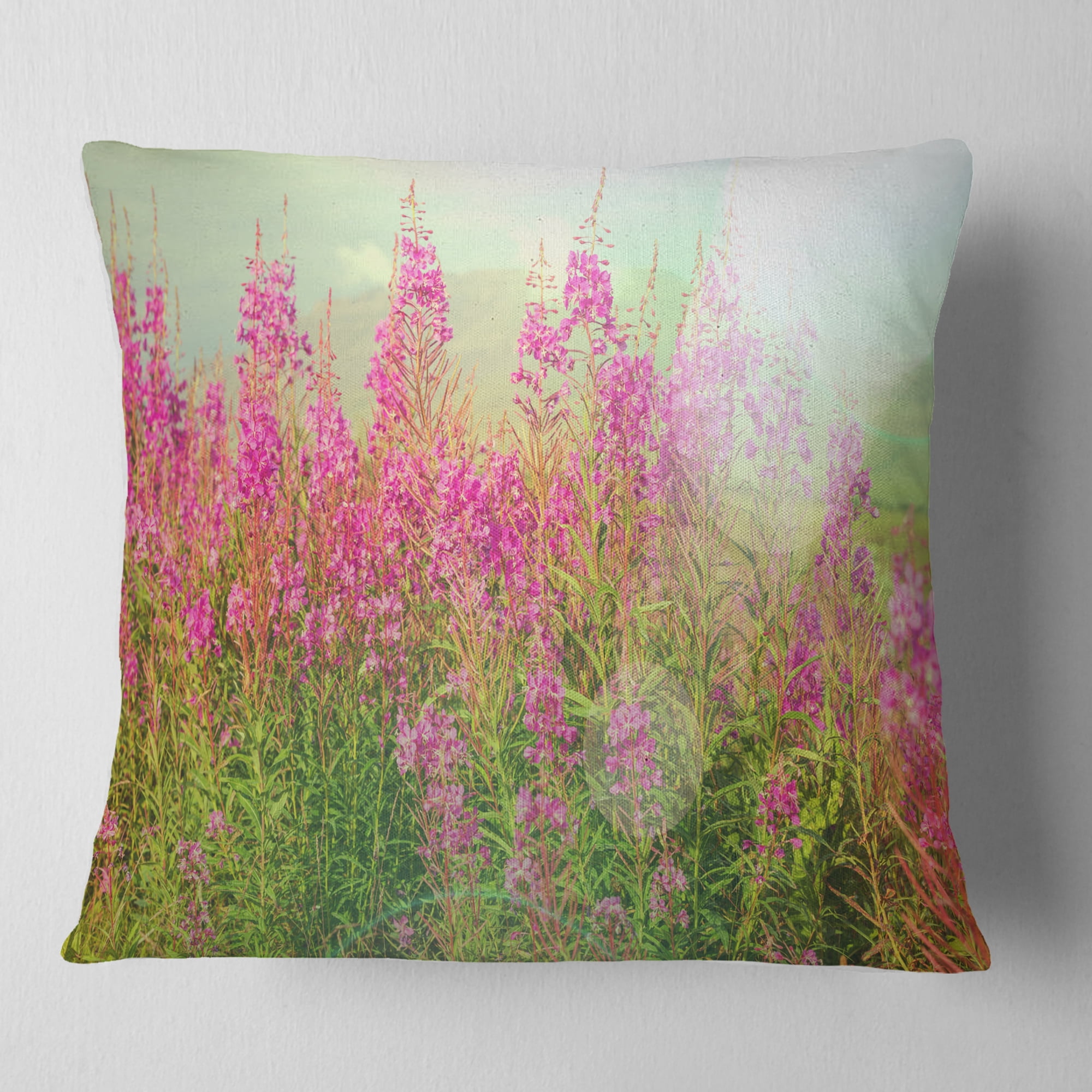 Designart Meadow with Little Purple Flowers - Floral Throw Pillow - 16x16