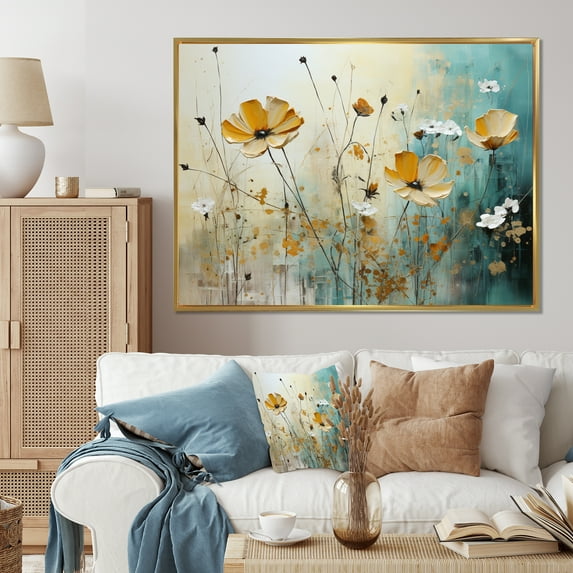 Designart " Meadows III" Abstract Collages Floater Framed Wall Decor