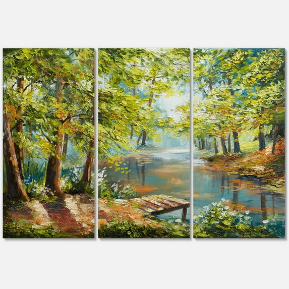 Designart ' Meandering River With Autumn Forest ' Lake House Canvas Wall Art Print