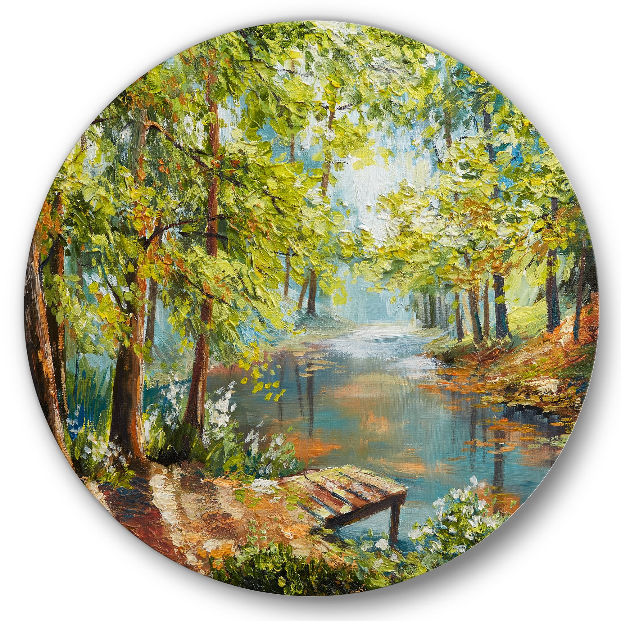 Designart 'Meandering River With Autumn Forest' Lake House Circle Metal Wall Art 11x11 - Disc of 11