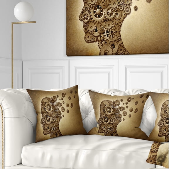 Designart Mechanical Brain - Contemporary Throw Pillow - 16x16