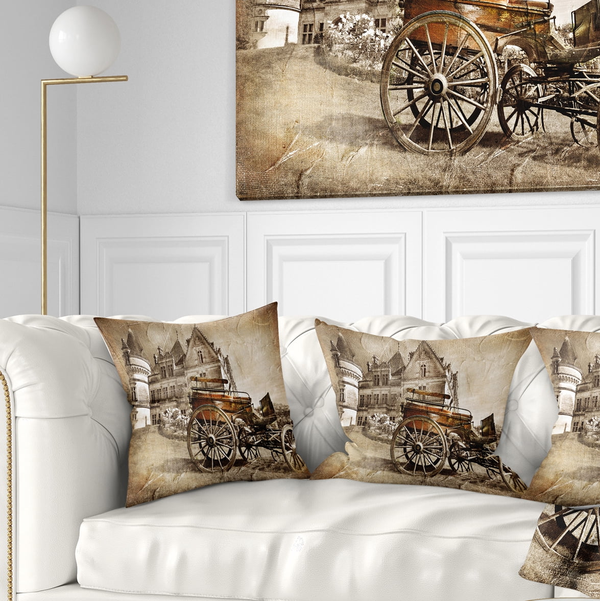 Designart Medieval Castle with Carriage - Contemporary Throw Pillow - 18x18