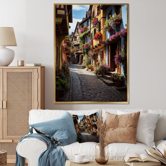 Designart "Medieval Charm Alsace s French Village IV" Cityscapes Floater Framed Canvas Art Print