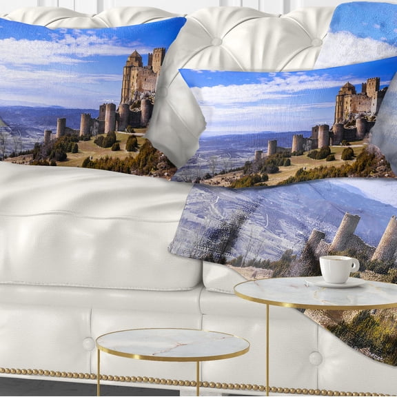 Designart Medieval Loarre Castle Panorama - Landscape Printed Throw Pillow - 12x20